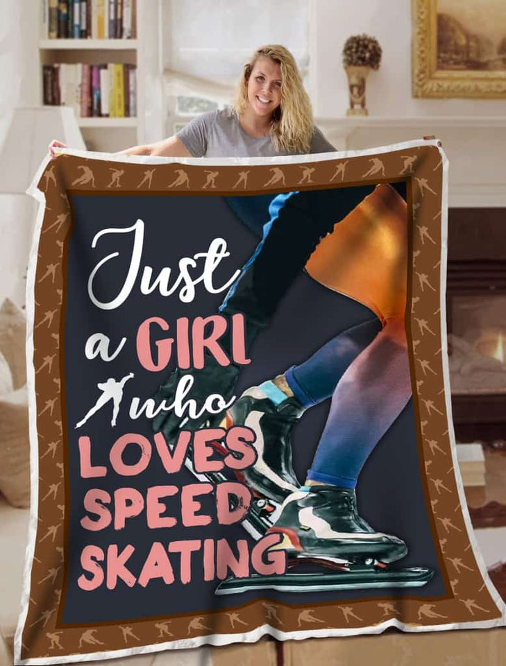 Just A Girl Who Loves Speed Skating Blanket Gift For Speed Skating Lovers Birthday Gift Home Decor Bedding Couch Sofa Soft and Comfy Cozy
