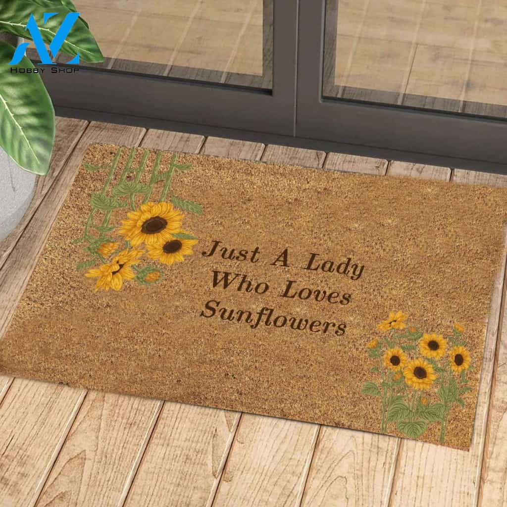 Just A Lady Who Loves Sunflowers Mat | Welcome Mat | House Warming Gift