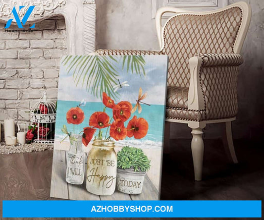 Just Be Happy Beach And Dragonfly Wall Art Canvas