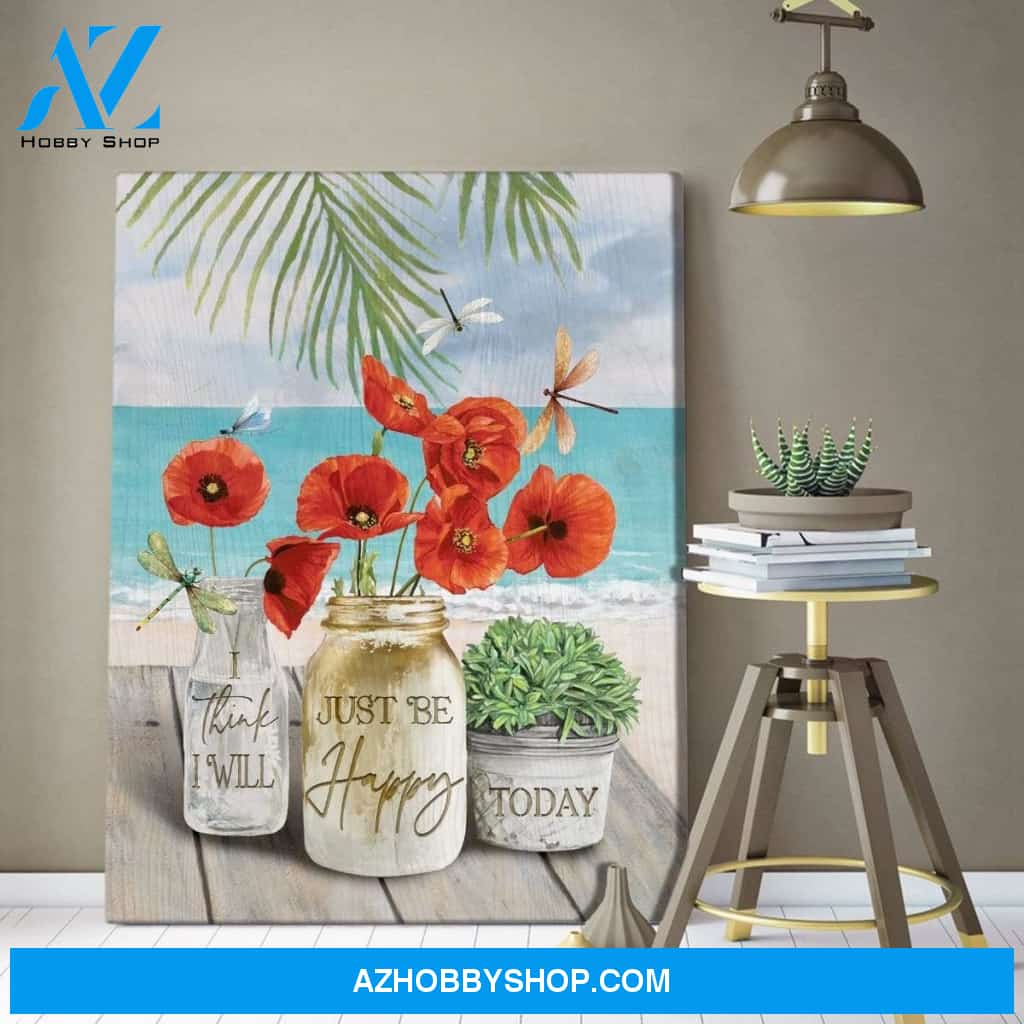 Just Be Happy Beach And Dragonfly Wall Art Canvas