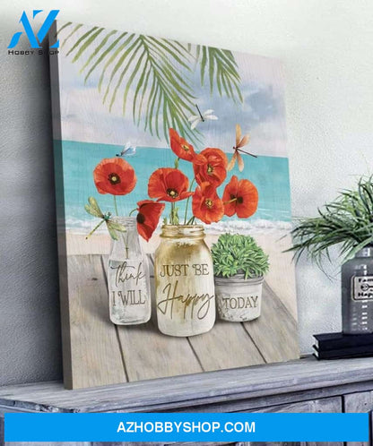 Just Be Happy Beach And Dragonfly Wall Art Canvas