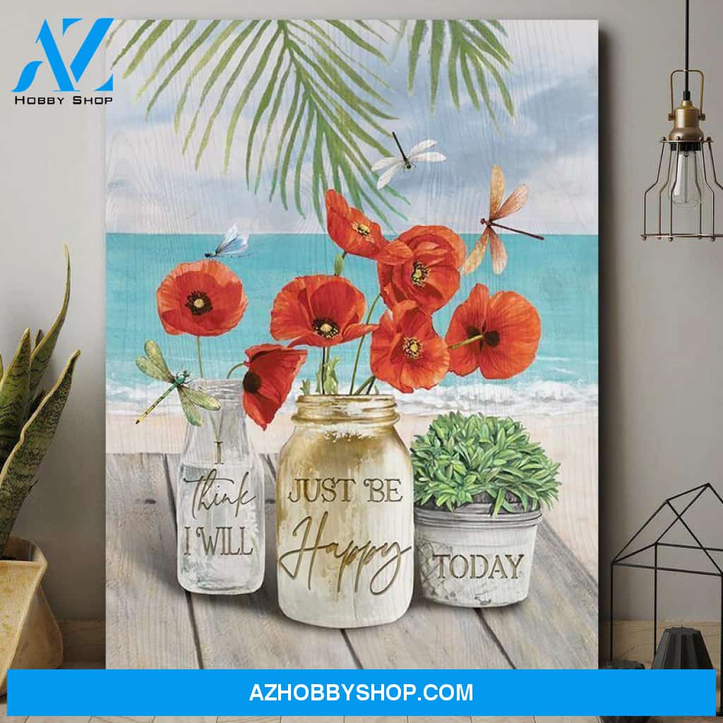 Just Be Happy Beach And Dragonfly Wall Art Canvas