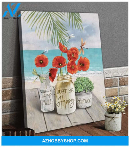 Just Be Happy Beach And Dragonfly Wall Art Canvas