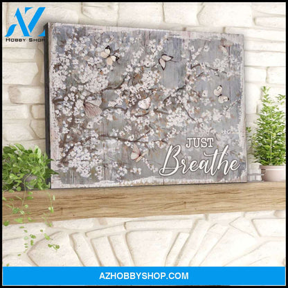 Just Breathe Cherry Blossom and Butterfly Canvas Wall Art Decor