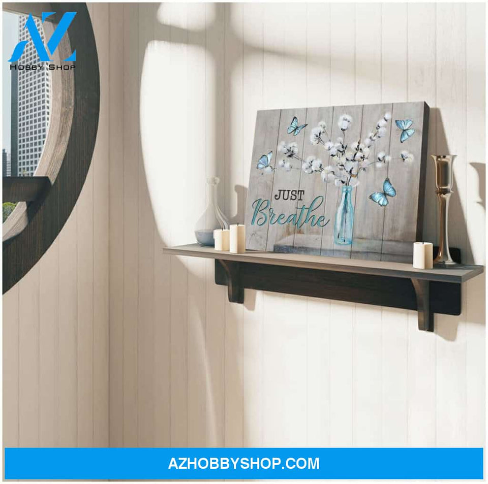 Just Breathe Cotton Flowers And Butterfly Canvas Wall Art, Wall Decor Visual Art