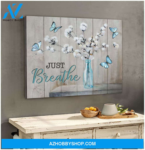 Just Breathe Cotton Flowers And Butterfly Canvas Wall Art, Wall Decor Visual Art