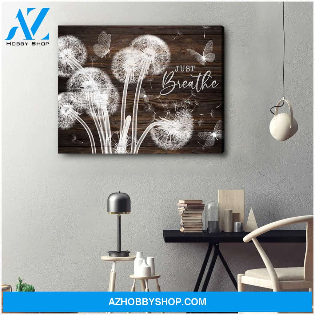Just Breathe Dandelion and Butterflies Canvas Wall Art Decor