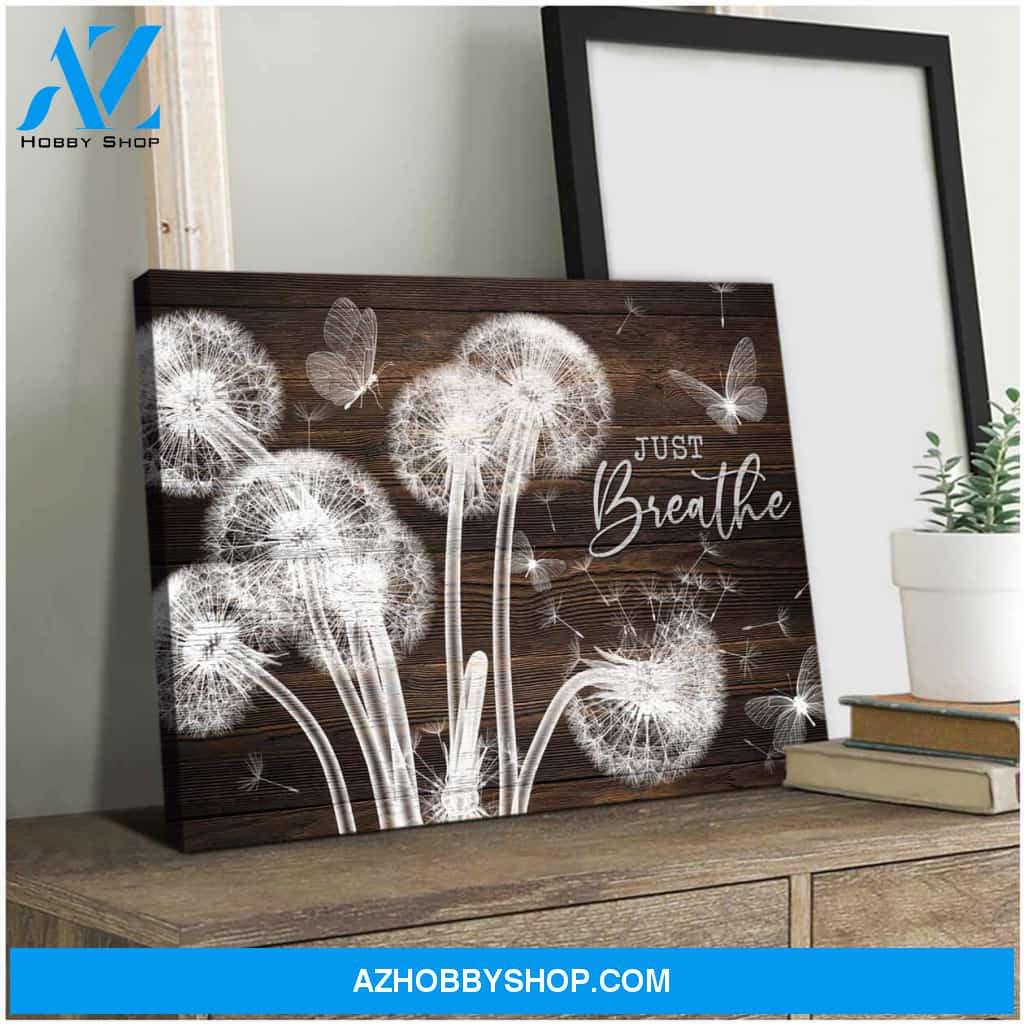Just Breathe Dandelion and Butterflies Canvas Wall Art Decor