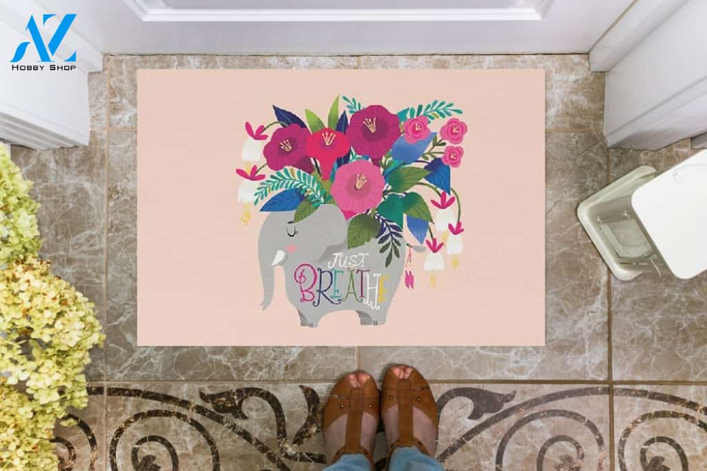 Just Breathe Elephant Doormat Welcome Mat Housewarming Gift Home Decor Funny Doormat Gift Idea For Elephant Lovers Gift For Friend
