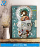 Just Breathe Puppy Golden Retriever Dandelion Bathroom Canvas Wall Art Decor