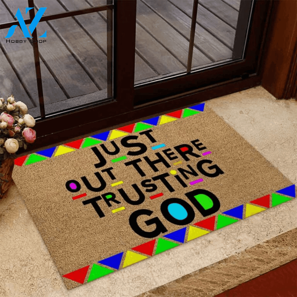 Just Out There Trusting God African American Coir Pattern Print Doormat | Welcome Mat | House Warming Gift