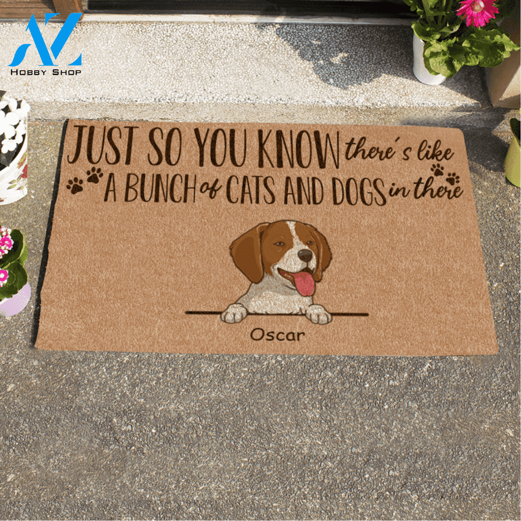 Just So You Know There's A Bunch Of Cats And Dogs Custom Name Printed Doormat Home Decor
