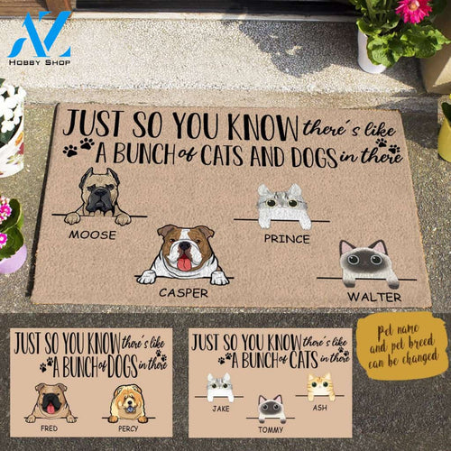 Just So You Know There's A Bunch Of Cats And Dogs Custom Name Printed Doormat Home Decor