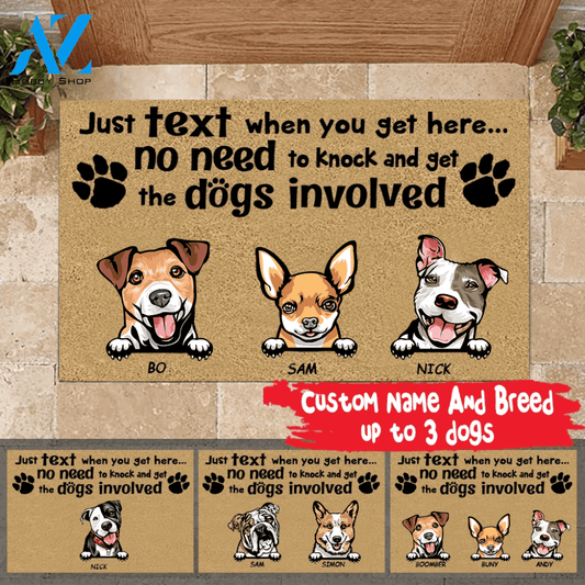 Dog Doormat Personalized Names and Breeds Just Text When You're Here No Need To Knock And Get Dogs Involved Personalized Gift | WELCOME MAT | HOUSE WARMING GIFT