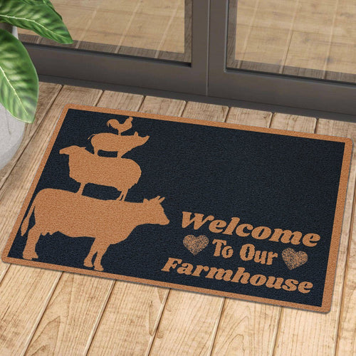 Welcome To Our Farmhouse Animal Doormat | Colorful | Size 8x27'' 24x36''