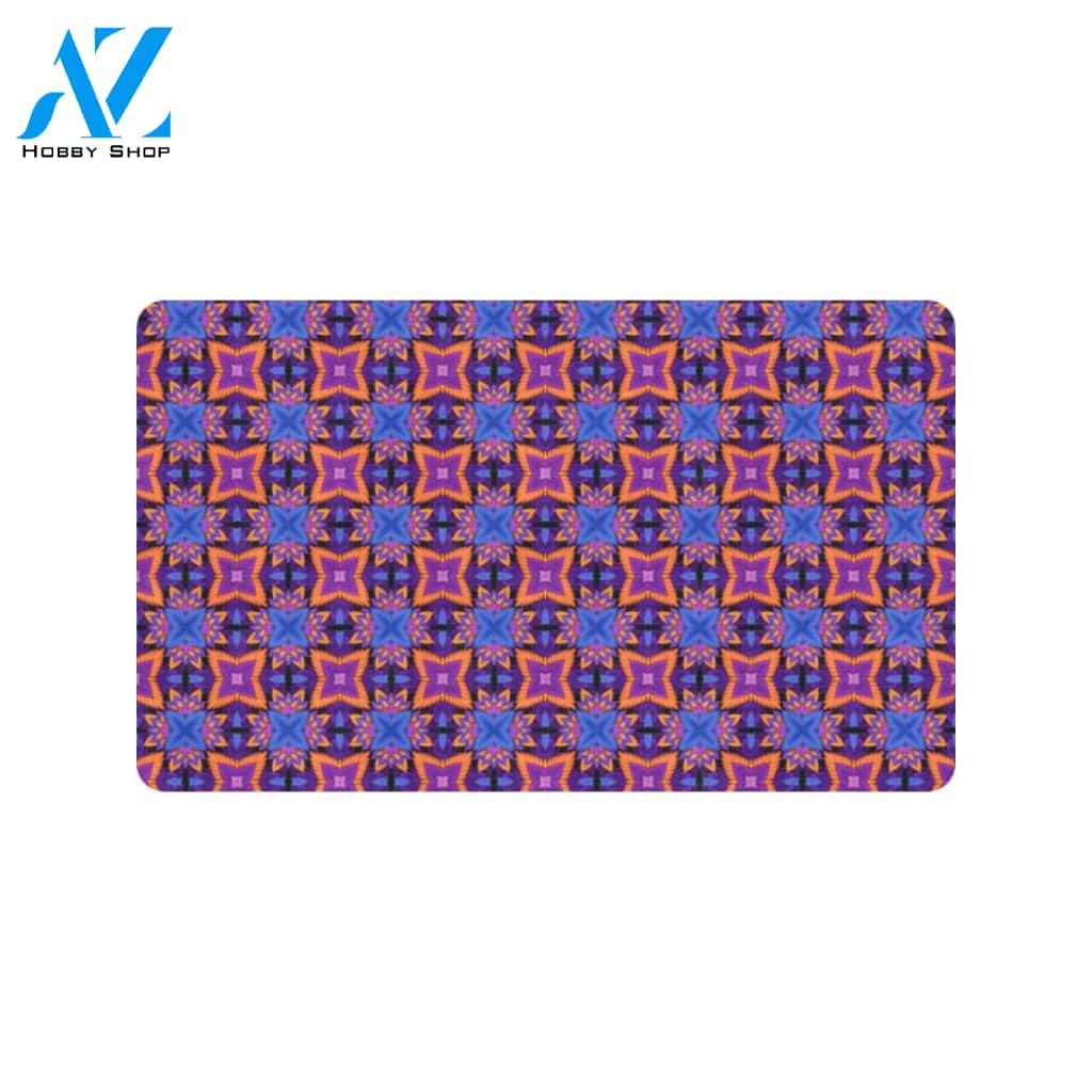 kaleidoscope Purple Orange Print Design Rubber Doormat