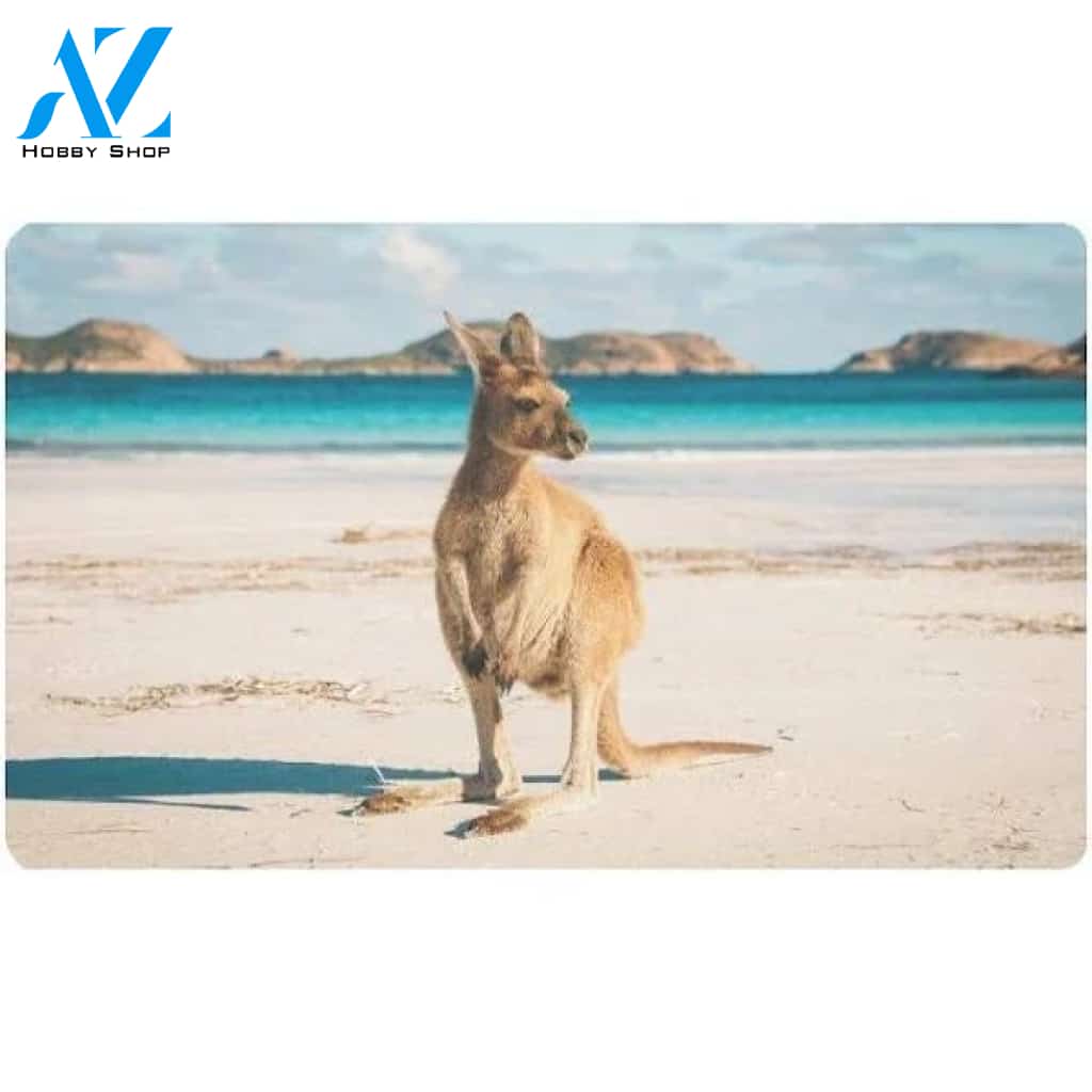 Kangaroo on the Beach Doormat Indoor and Outdoor Mat Entrance Rug Sweet Home Decor Housewarming Gift Gift for Kangaroo Lovers Wildlife Animals Lovers
