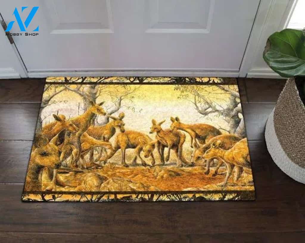 Kangaroos in the Forest Doormat Indoor and Outdoor Mat Entrance Rug Sweet Home Decor Housewarming Gift Gift for Kangaroo Lovers Wildlife Animals Lovers