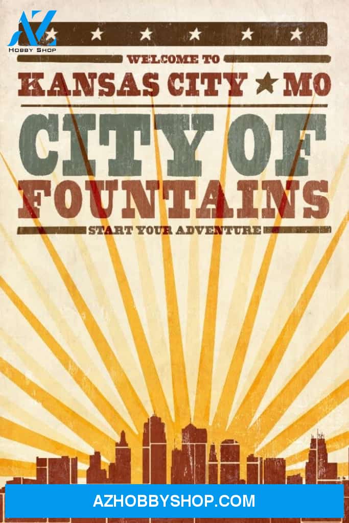 Kansas City Missouri Skyline And Sunburst Screenprint Style