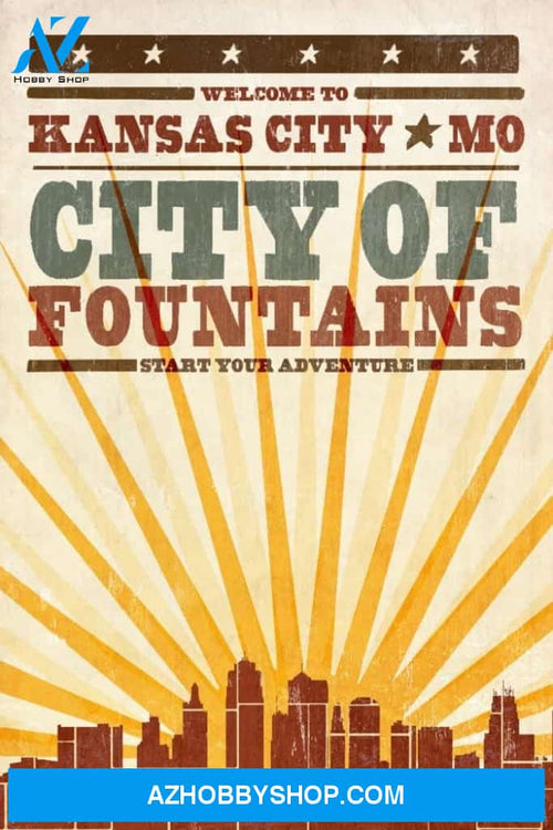 Kansas City Missouri Skyline And Sunburst Screenprint Style