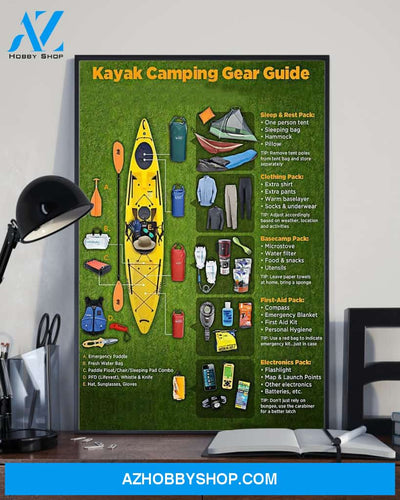 Kayaking Kayak Camping Gear Guide Vertical Canvas Prints, Wall Decor Visual Art