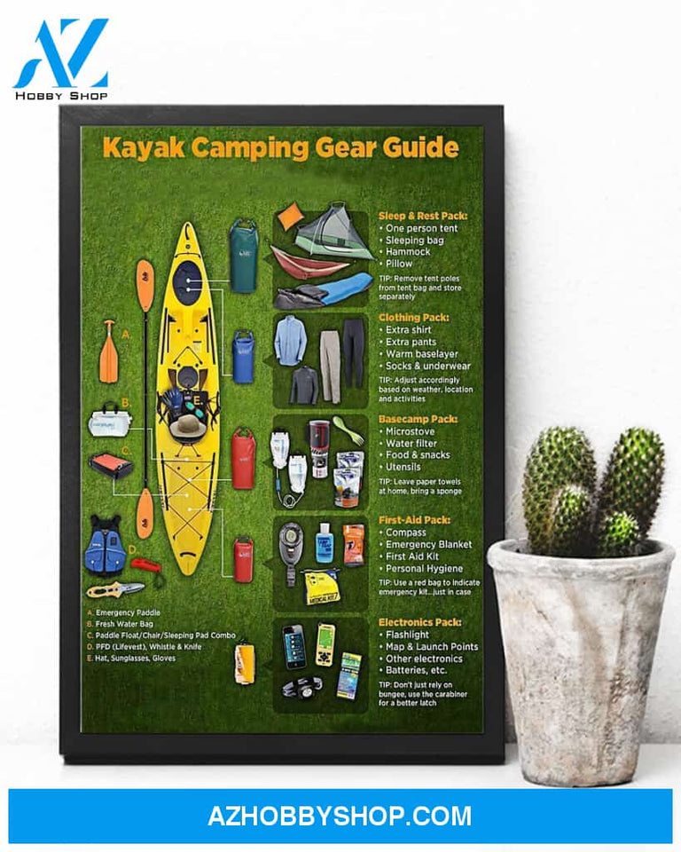 Kayaking Kayak Camping Gear Guide Vertical Canvas Prints, Wall Decor Visual Art