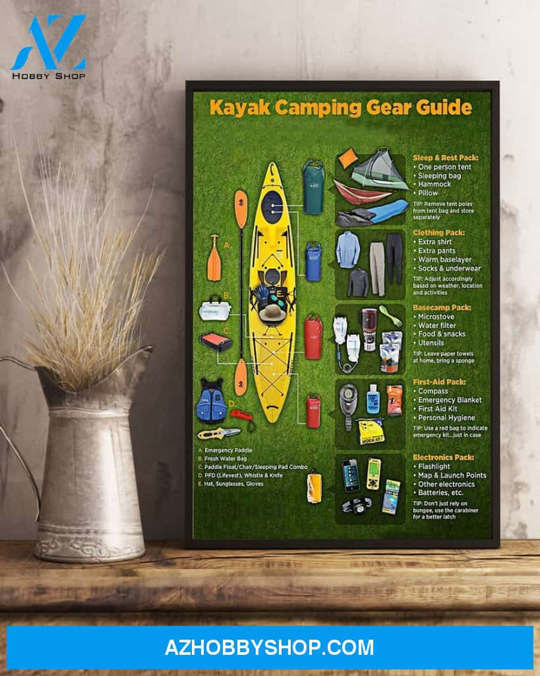 Kayaking Kayak Camping Gear Guide Vertical Canvas Prints, Wall Decor Visual Art