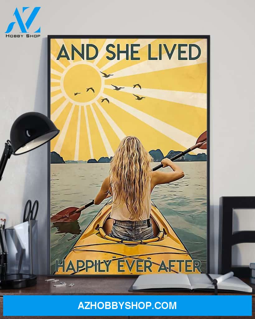 Kayaking She Lived Happily Vertical Art Canvas, Wall Decor Visual Art