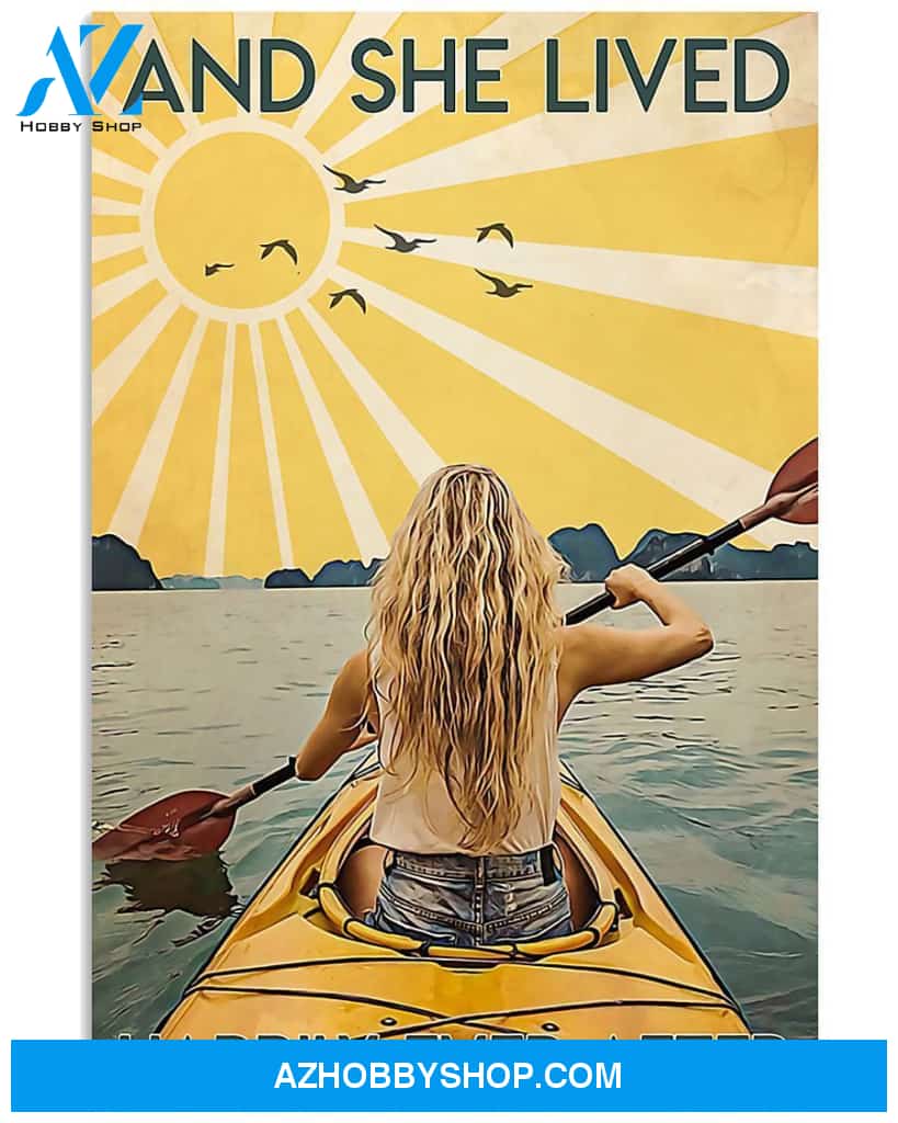 Kayaking She Lived Happily Vertical Art Canvas, Wall Decor Visual Art