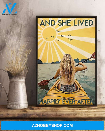 Kayaking She Lived Happily Vertical Art Canvas, Wall Decor Visual Art