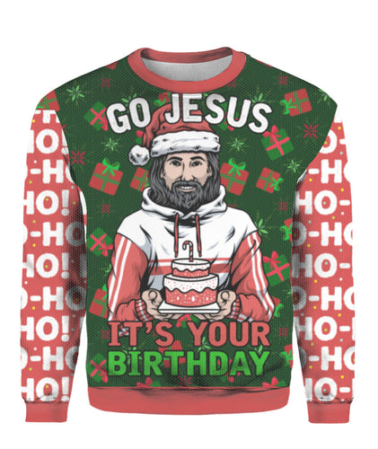 Jesuss Birthday Go Jesus Ugly Christmas Sweater | For Men & Women | UH1310