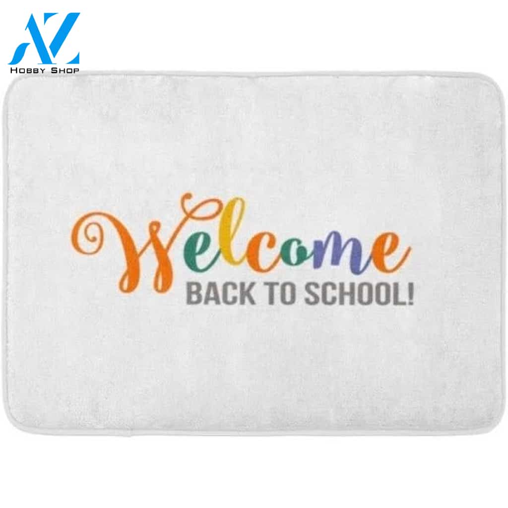 Kdagr Colorful Sign Welcome Back to School Brush Lettering Autumn Children Doormat