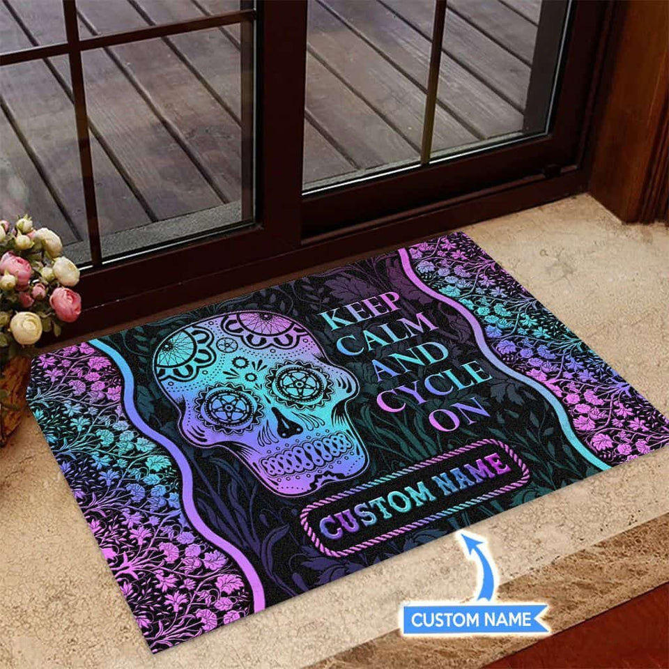 Keep Calm And Cycle On Personalized Custom Name Doormat Welcome Mat
