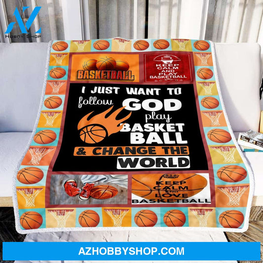 Keep Calm And Play Basketball Fleece Blanket Home Decor Bedding Couch Sofa Soft And Comfy Cozy Gift For Basketball Lover, Birthday Gift
