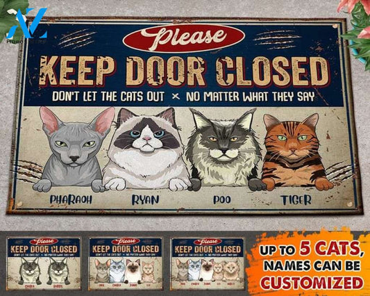 Keep Door Closed, Don't Let The Cats Out, Funny Personalized Cat Doormat, Personalized Gifts, Closing Gift, Home Decor, Funny Door Mat