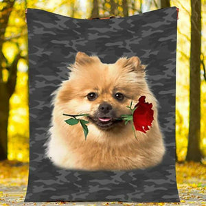 Keeshond Rose Zipper Dog Pocket Blanket - Valentine's Day Fleece Blanket Home Decor Bedding Couch Sofa Soft And Comfy Cozy