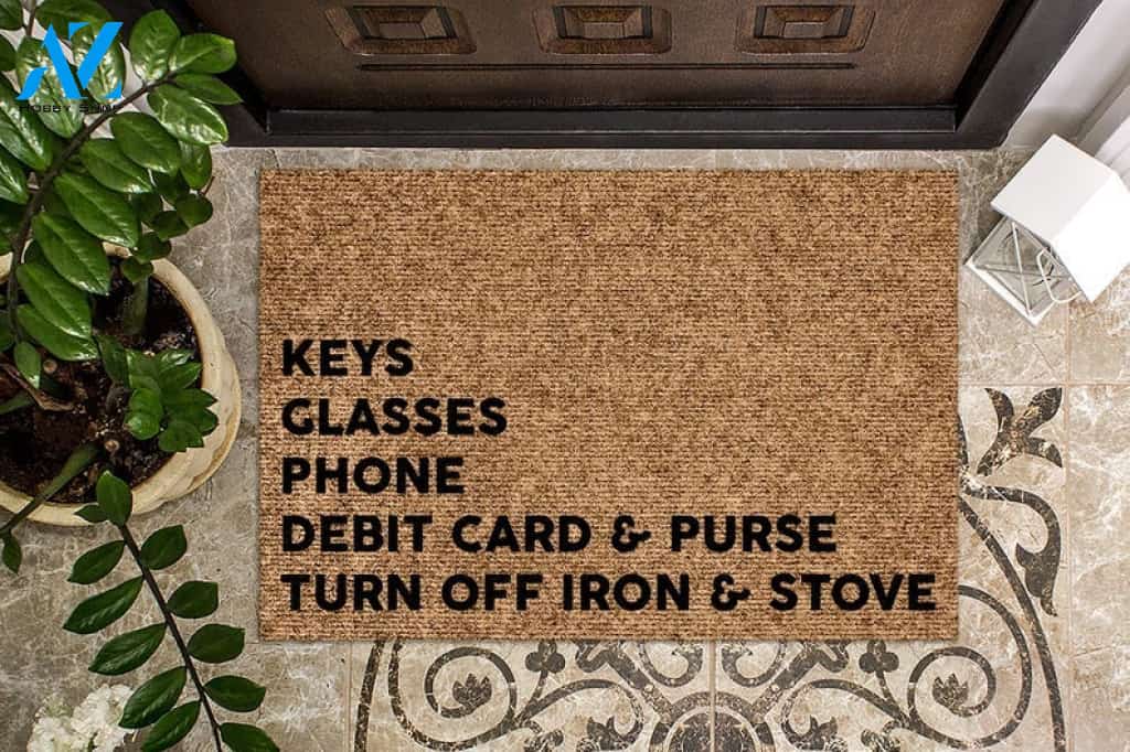 Keys Glasses Phone Debit Card Purse Iron Stove Funny Doormat Welcome Mat House Warming Gift Home Decor Funny Doormat Gift Idea