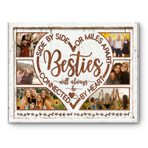 Best Friend Collage Canvas, Gift For Bestie, Best Friend Birthday Gifts, Side By Side Or Miles Apart Bestie Gift