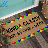 Kinda Classy But We Cuss A Little - African American Coir Pattern Print Doormat