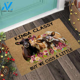 Kinda Classy But We Cuss A Little - Cow Coir Pattern Print Doormat