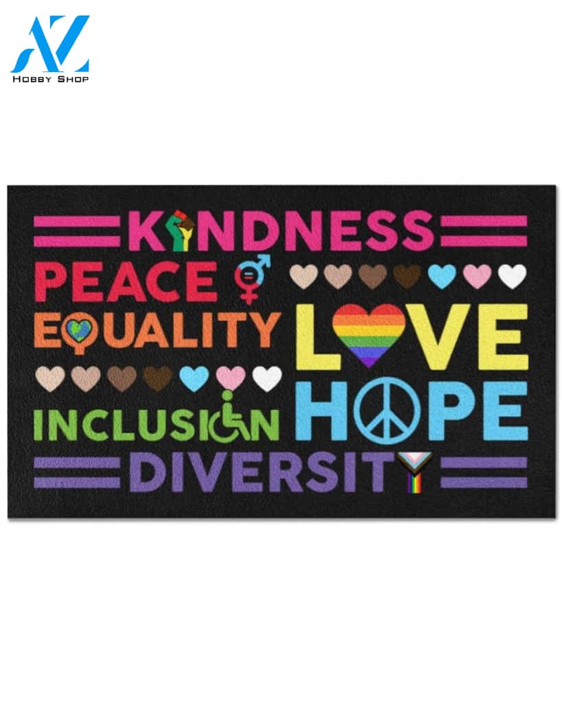 Kindness Peace Equality Symbol Doormat Indoor And Outdoor Doormat Warm House Gift Welcome Mat Home Decor Gift For Equality LGBT Family Friend