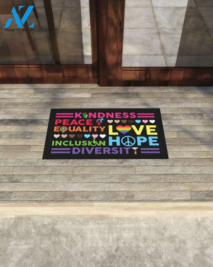 Kindness Peace Equality Symbol Doormat Indoor And Outdoor Doormat Warm House Gift Welcome Mat Home Decor Gift For Equality LGBT Family Friend