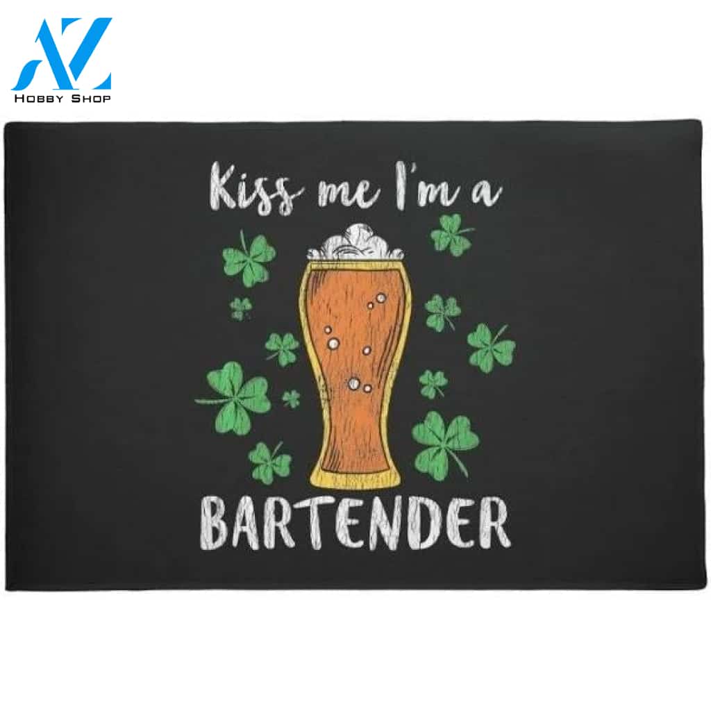 Kiss Me I'm A Bartender Cute Indoor and Outdoor Doormat Warm House Gift Welcome Mat Gift for Friend Family
