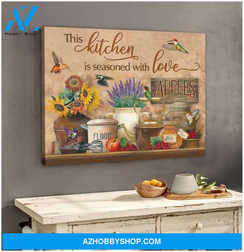 Kitchen and Hummingbird This kitchen is seasoned with love Canvas And Poster, Wall Decor Visual Art