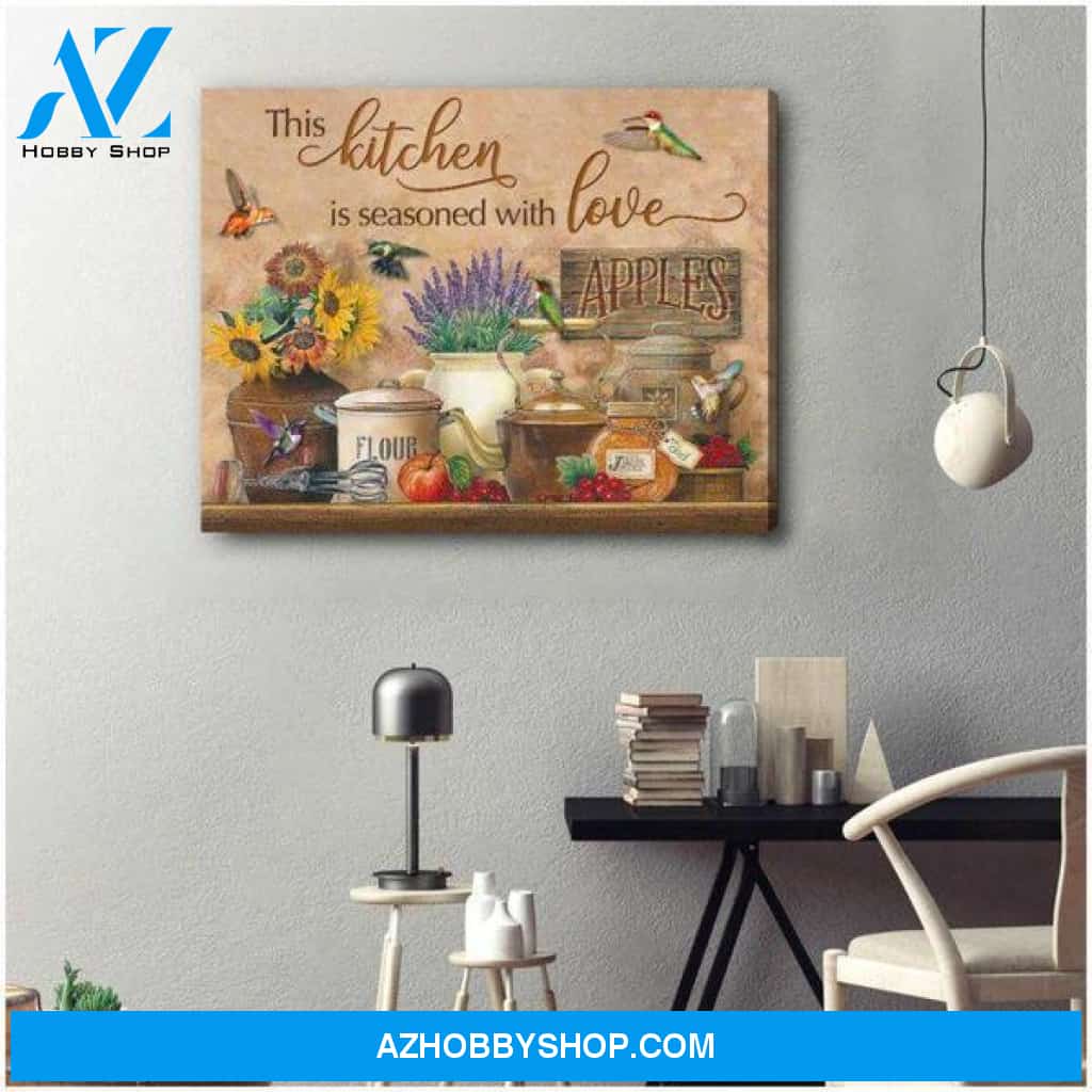 Kitchen and Hummingbird This kitchen is seasoned with love Canvas And Poster, Wall Decor Visual Art
