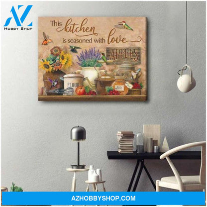 Kitchen and Hummingbird This kitchen is seasoned with love Canvas And Poster, Wall Decor Visual Art