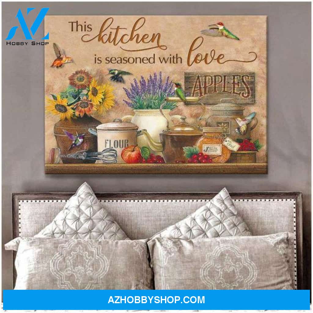 Kitchen and Hummingbird This kitchen is seasoned with love Canvas And Poster, Wall Decor Visual Art