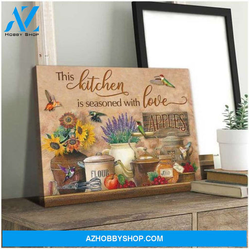 Kitchen and Hummingbird This kitchen is seasoned with love Canvas And Poster, Wall Decor Visual Art