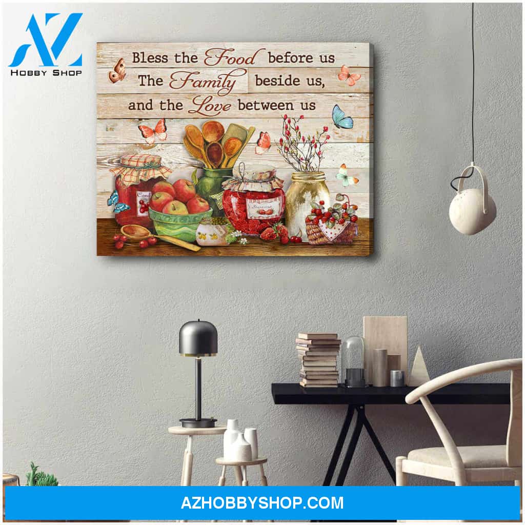 Kitchen Farmhouse Bless The Food Before Us Canvas Wall Art Decor