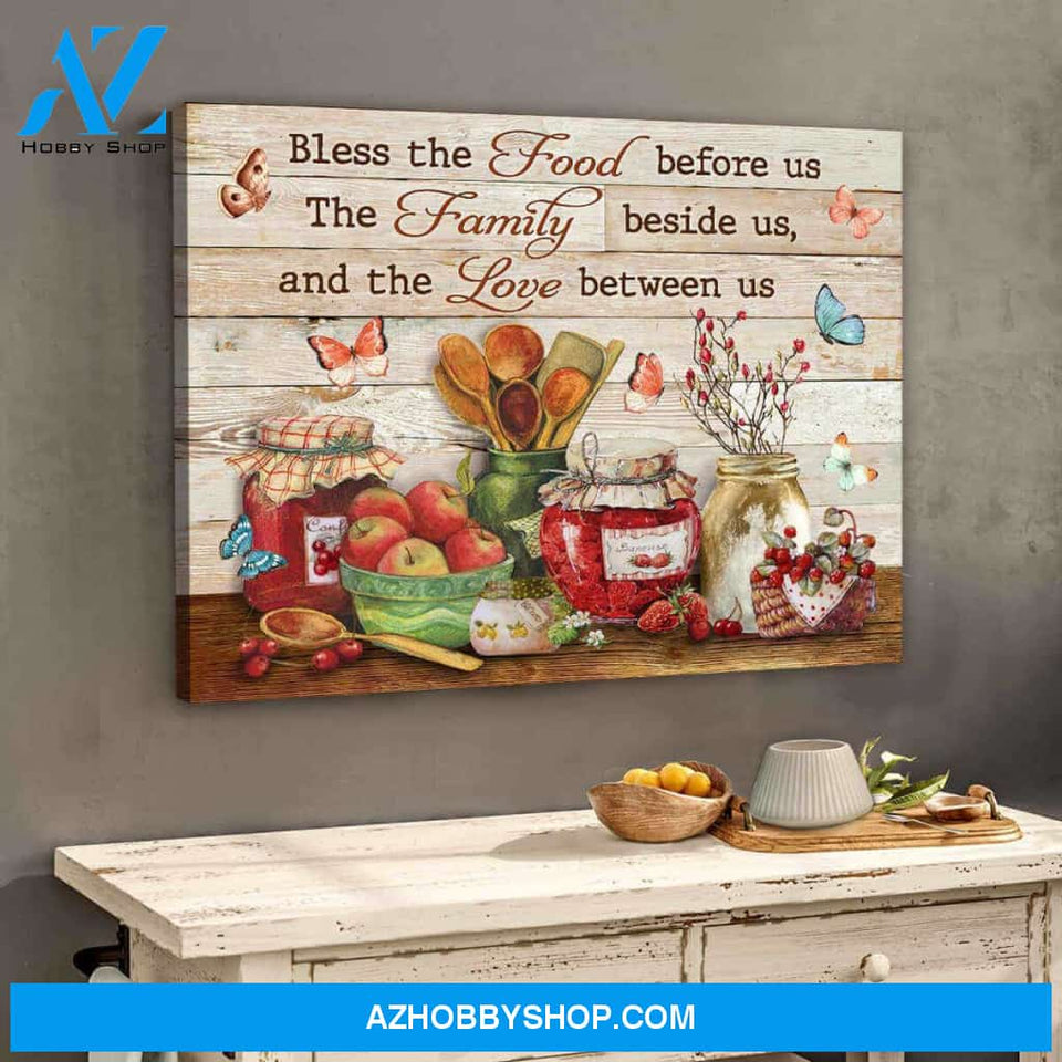 Kitchen Farmhouse Bless The Food Before Us Canvas Wall Art Decor